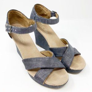 Toms Sienna Metallic Denim Strappy Wedge Sandals